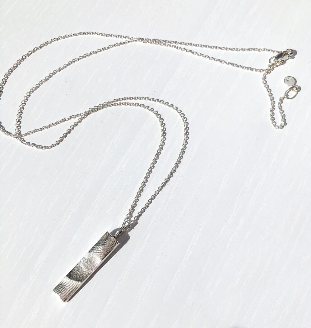 Family Bar Fingerprint Pendant - Sterling Silver - Fingerprint Impression Kit + Necklace