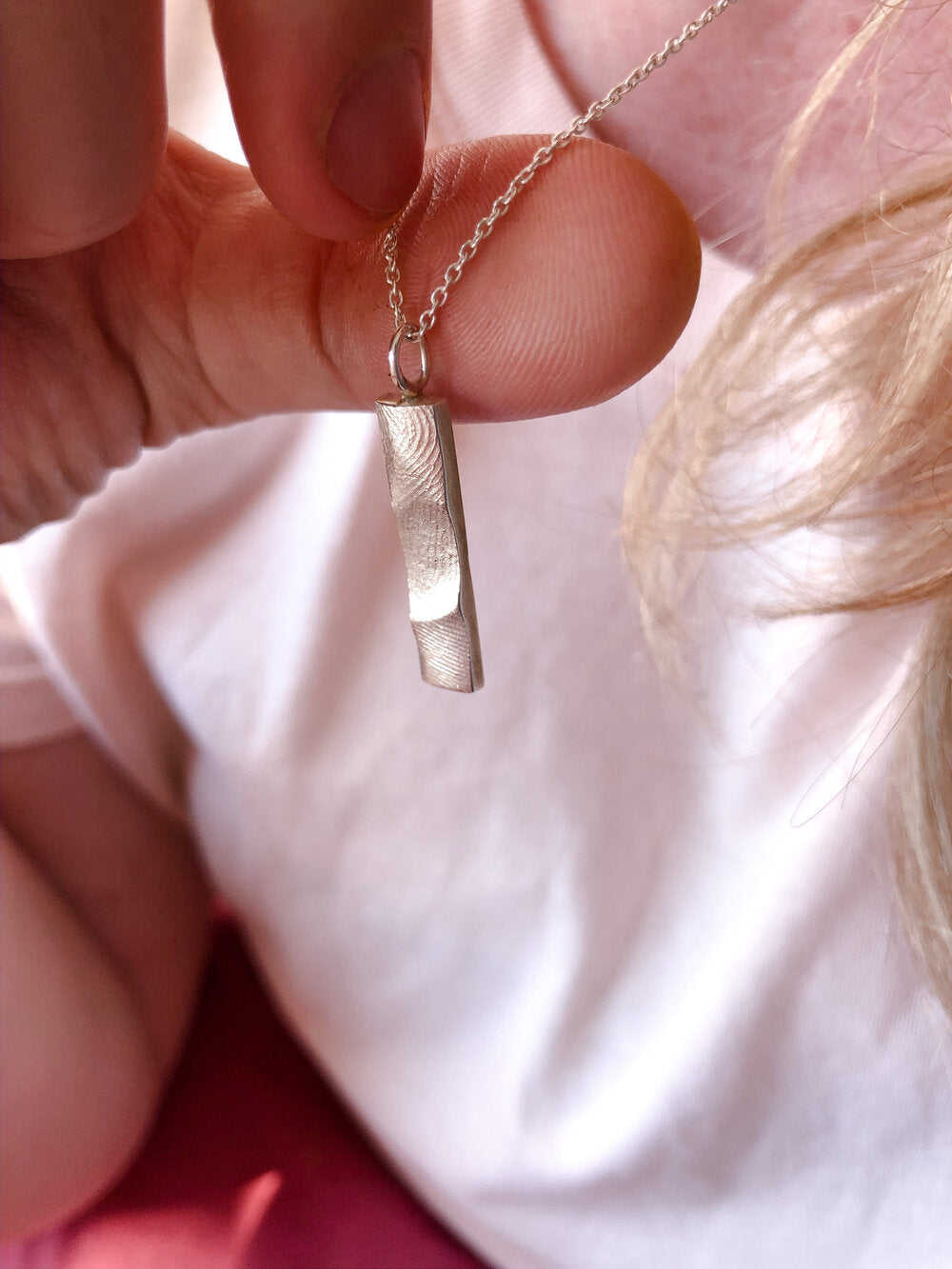 Family Bar Fingerprint Pendant - Sterling Silver - Fingerprint Impression Kit + Necklace