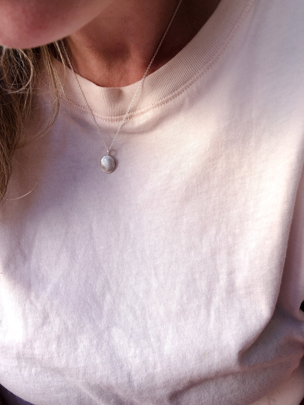 Oval or Circle Fingerprint Pendant - Sterling Silver - Fingerprint Impression Kit + Necklace