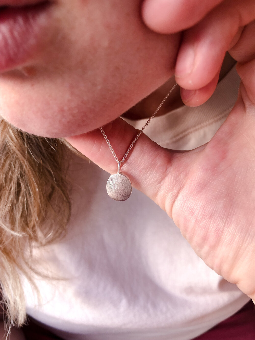 Oval or Circle Fingerprint Pendant - Sterling Silver - Fingerprint Impression Kit + Necklace