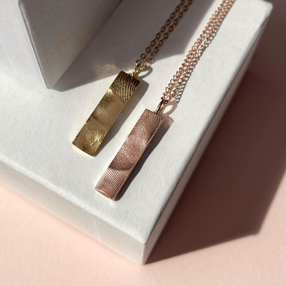 Family Bar Fingerprint Pendant - 9ct Gold - Fingerprint Impression Kit + Necklace