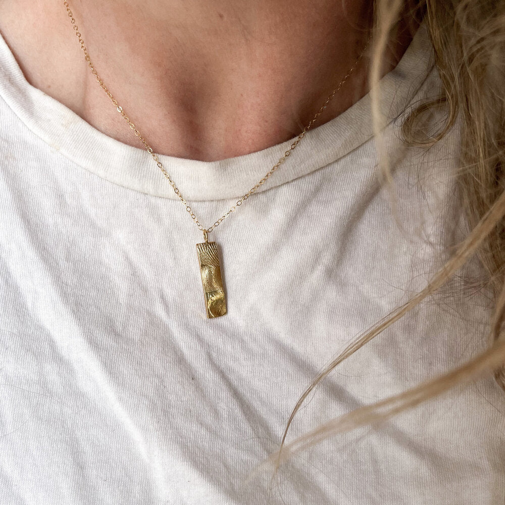 Family Bar Fingerprint Pendant - 9ct Gold - Fingerprint Impression Kit + Necklace