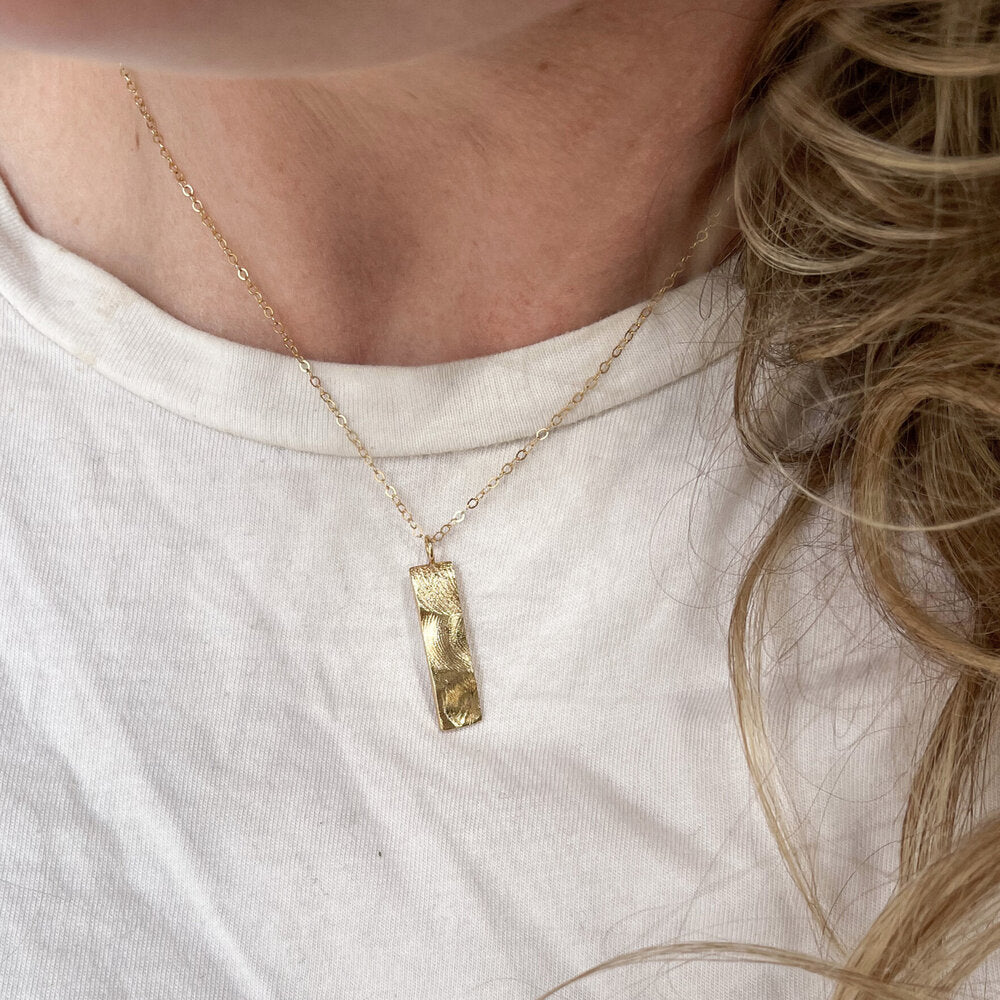 Family Bar Fingerprint Pendant - 9ct Gold - Fingerprint Impression Kit + Necklace