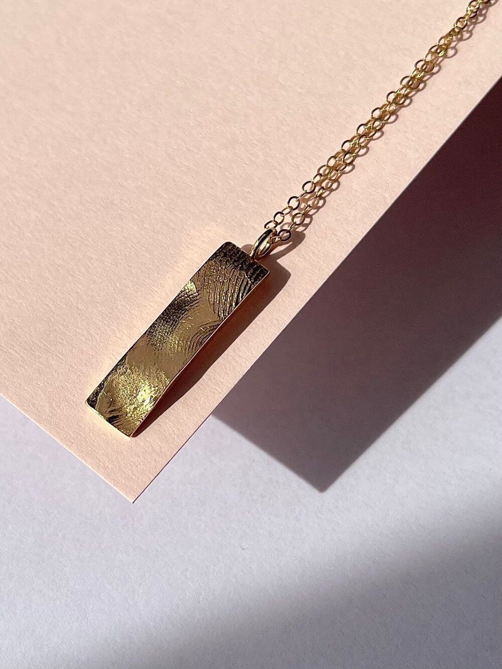 Family Bar Fingerprint Pendant - 9ct Gold - Fingerprint Impression Kit + Necklace