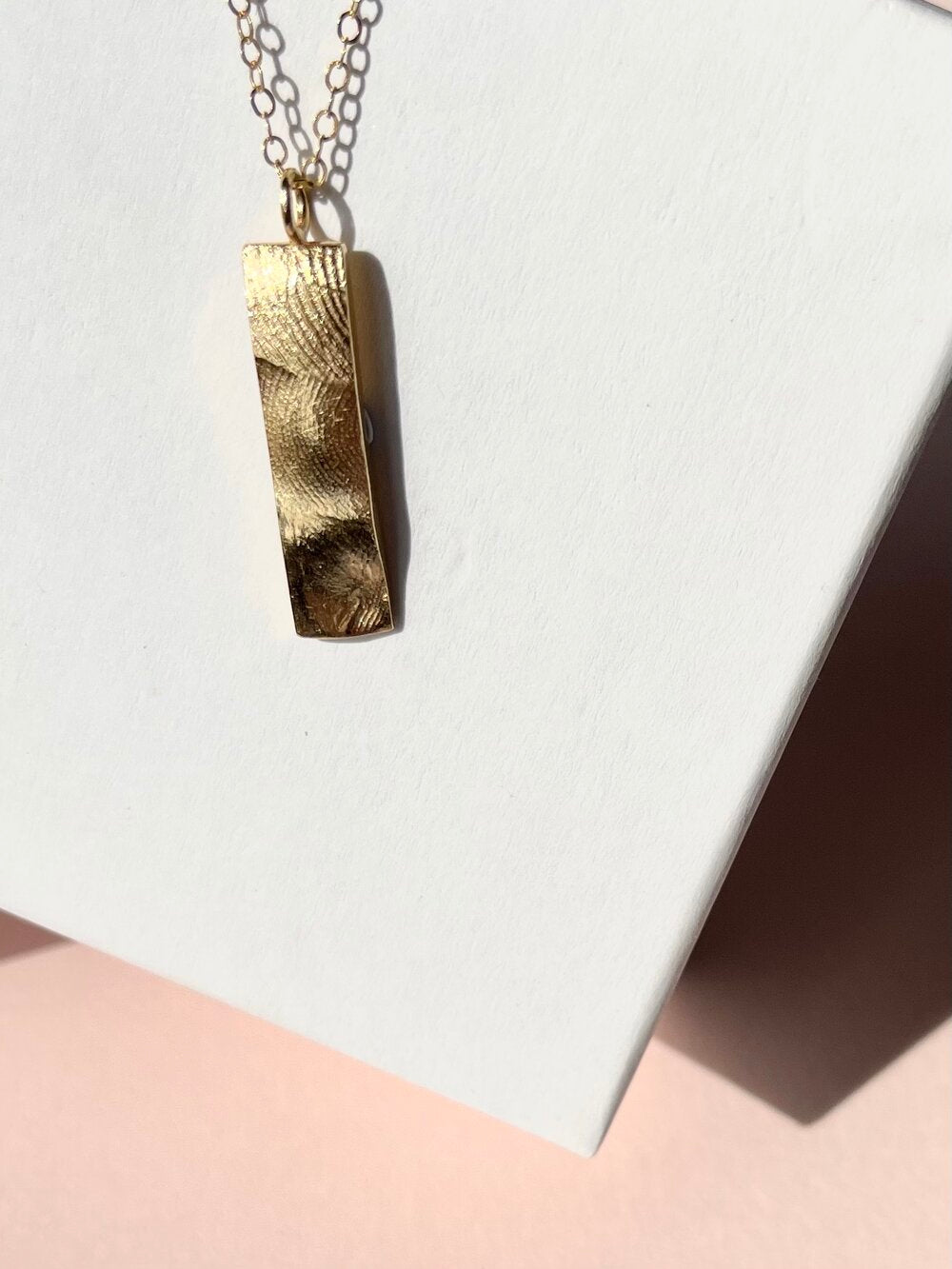Family Bar Fingerprint Pendant - 9ct Gold - Fingerprint Impression Kit + Necklace