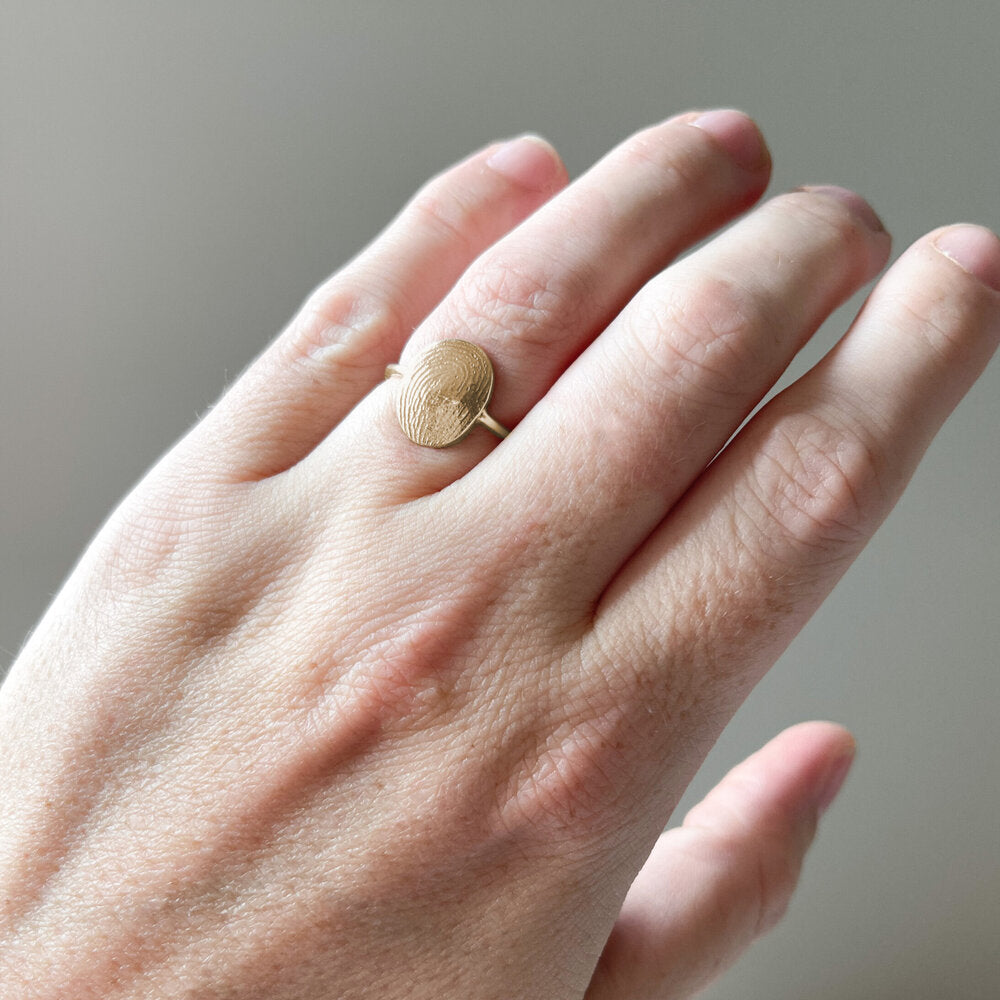 Oval or Circle Fingerprint Ring - 9ct Gold - Print Impression Kit + Ring