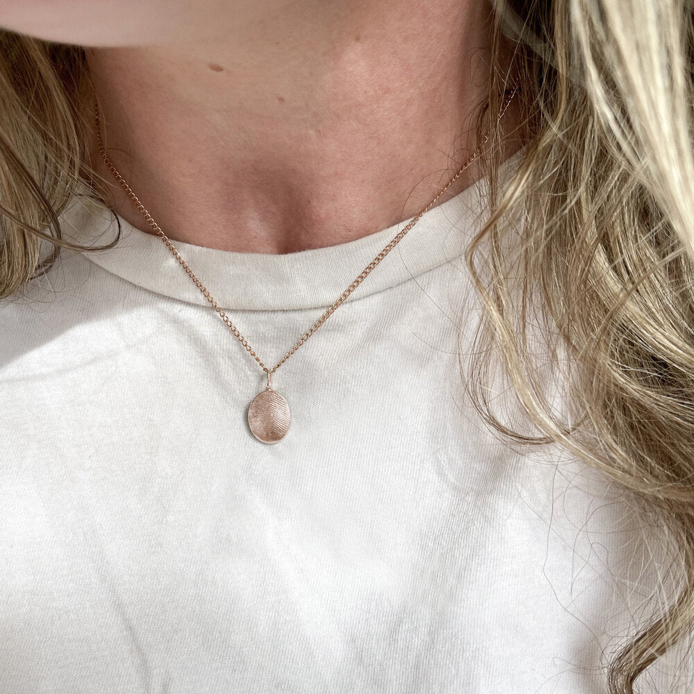 Oval or Circle Fingerprint Pendant - 9ct Gold - Fingerprint Impression Kit + Necklace