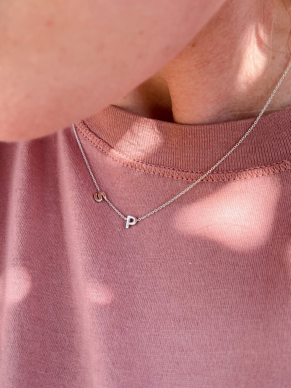 Tiny Alphabet Layering Necklace - Minimal Style Sterling Silver Letter Necklace