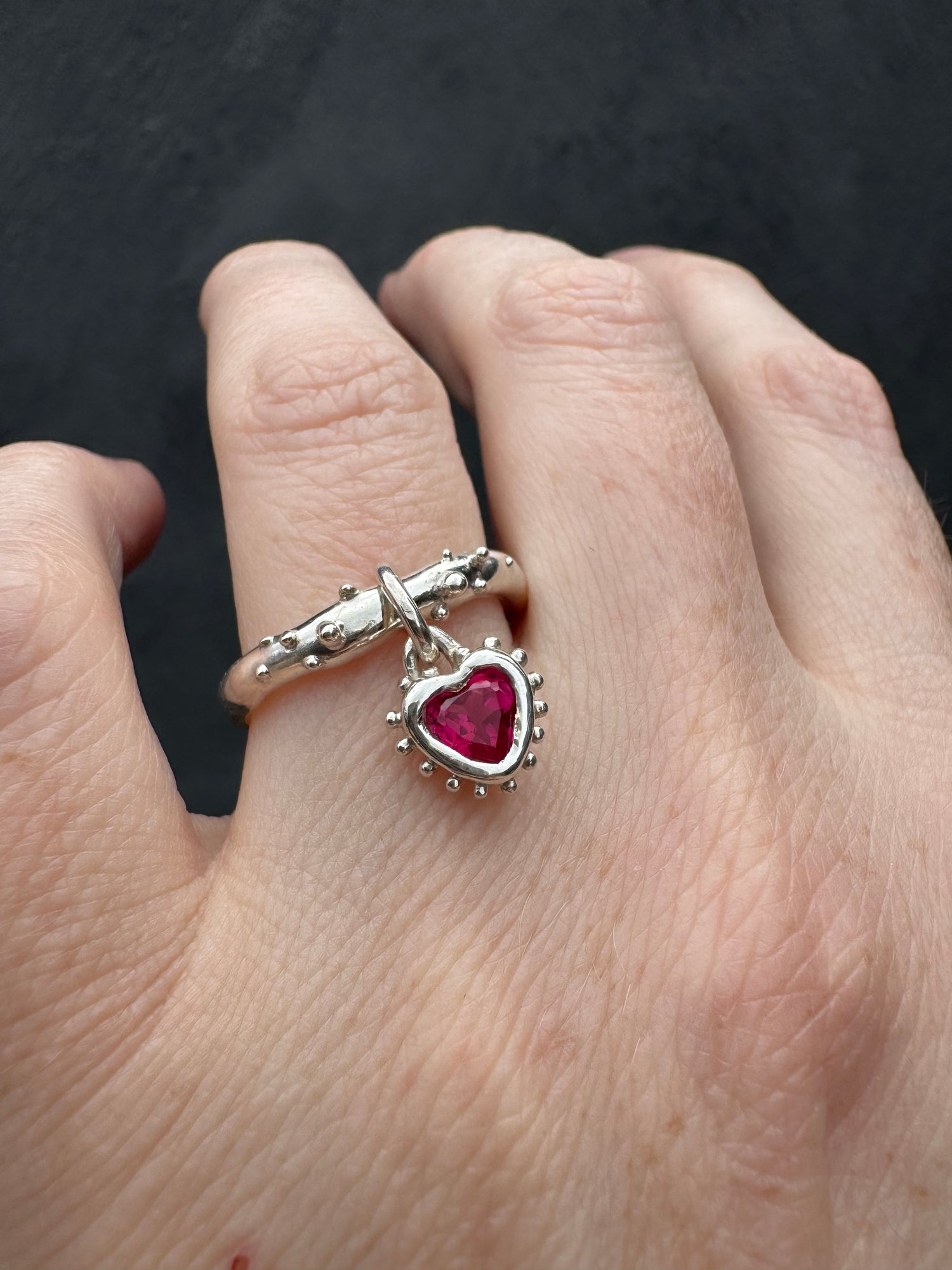 Silver Heart Dangling Ring