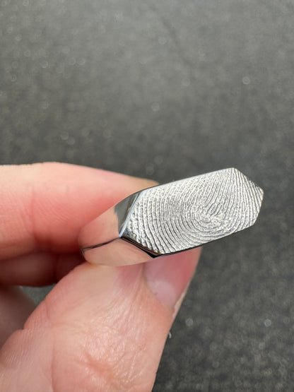 Geometric Fingerprint Signet Ring - Sterling Silver and 9ct Gold