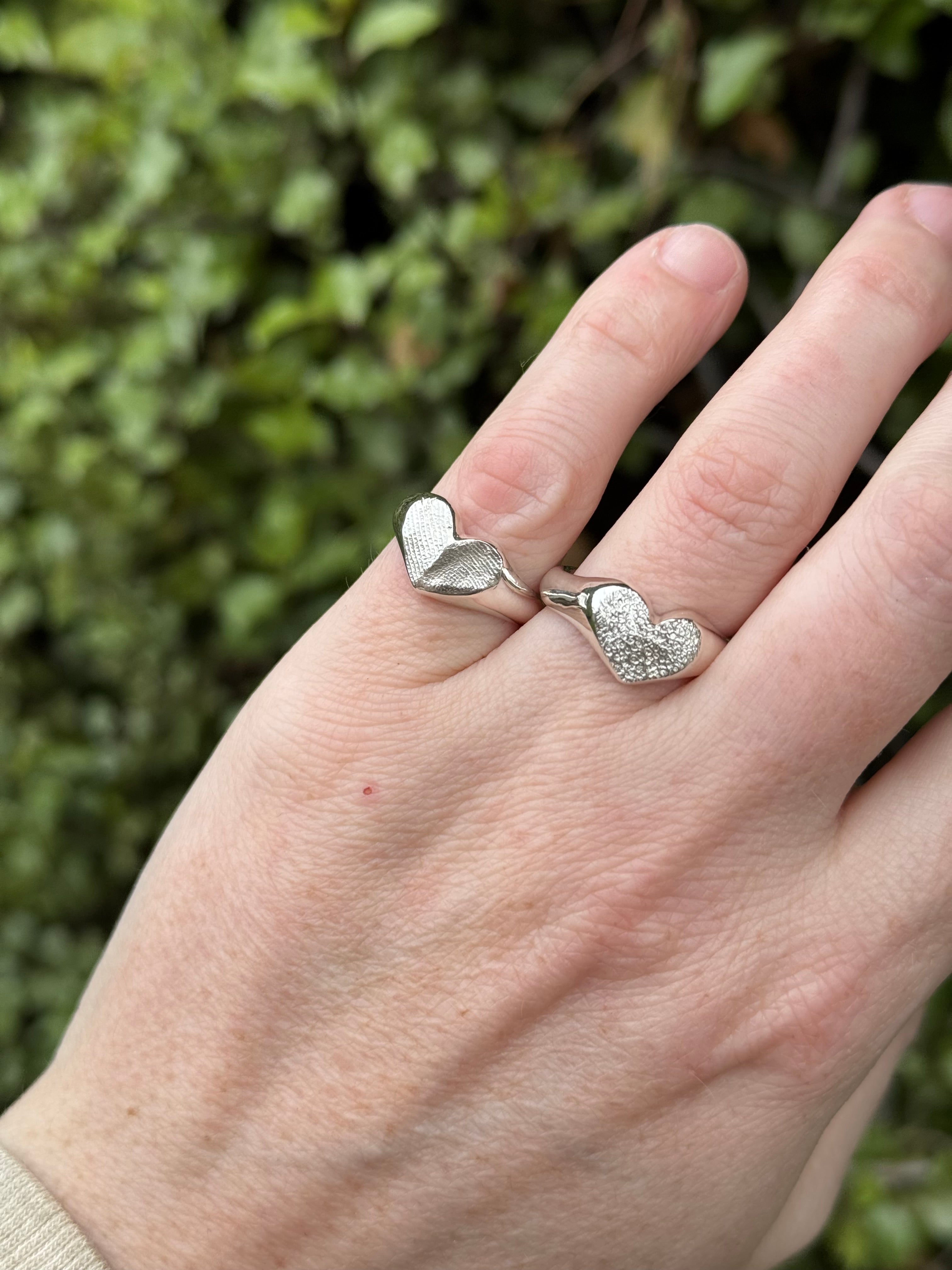 Heart Signet Fingerprint Ring - Sterling Silver or 9ct Gold