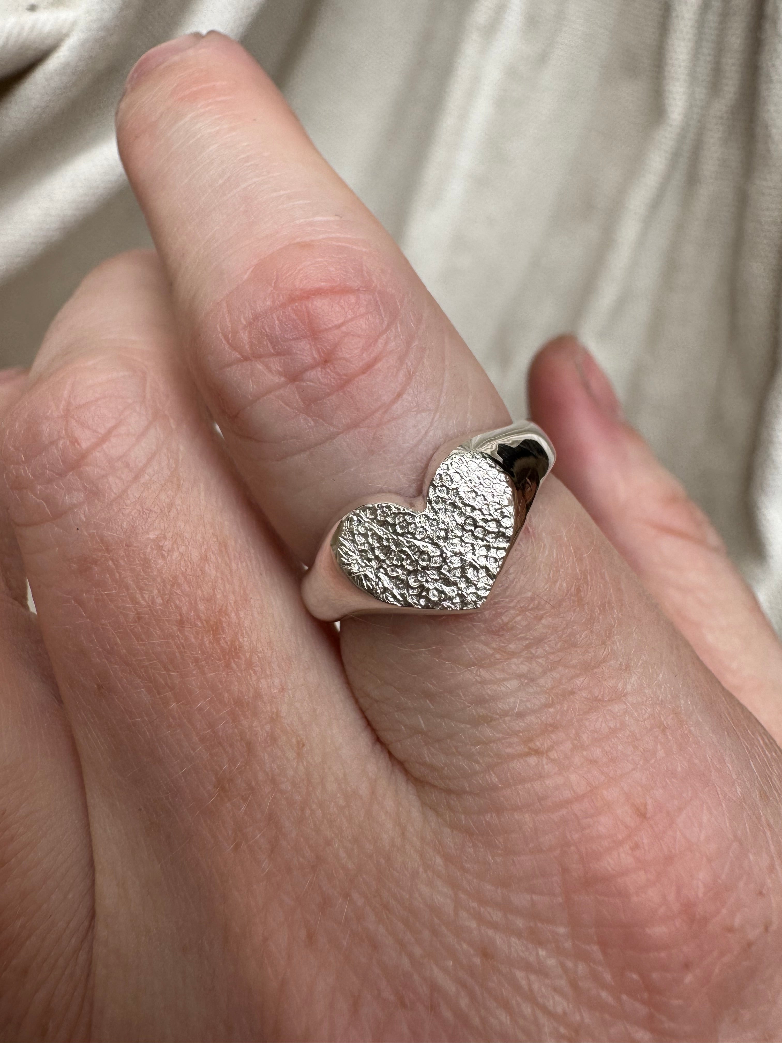 Heart Signet Fingerprint Ring - Sterling Silver or 9ct Gold