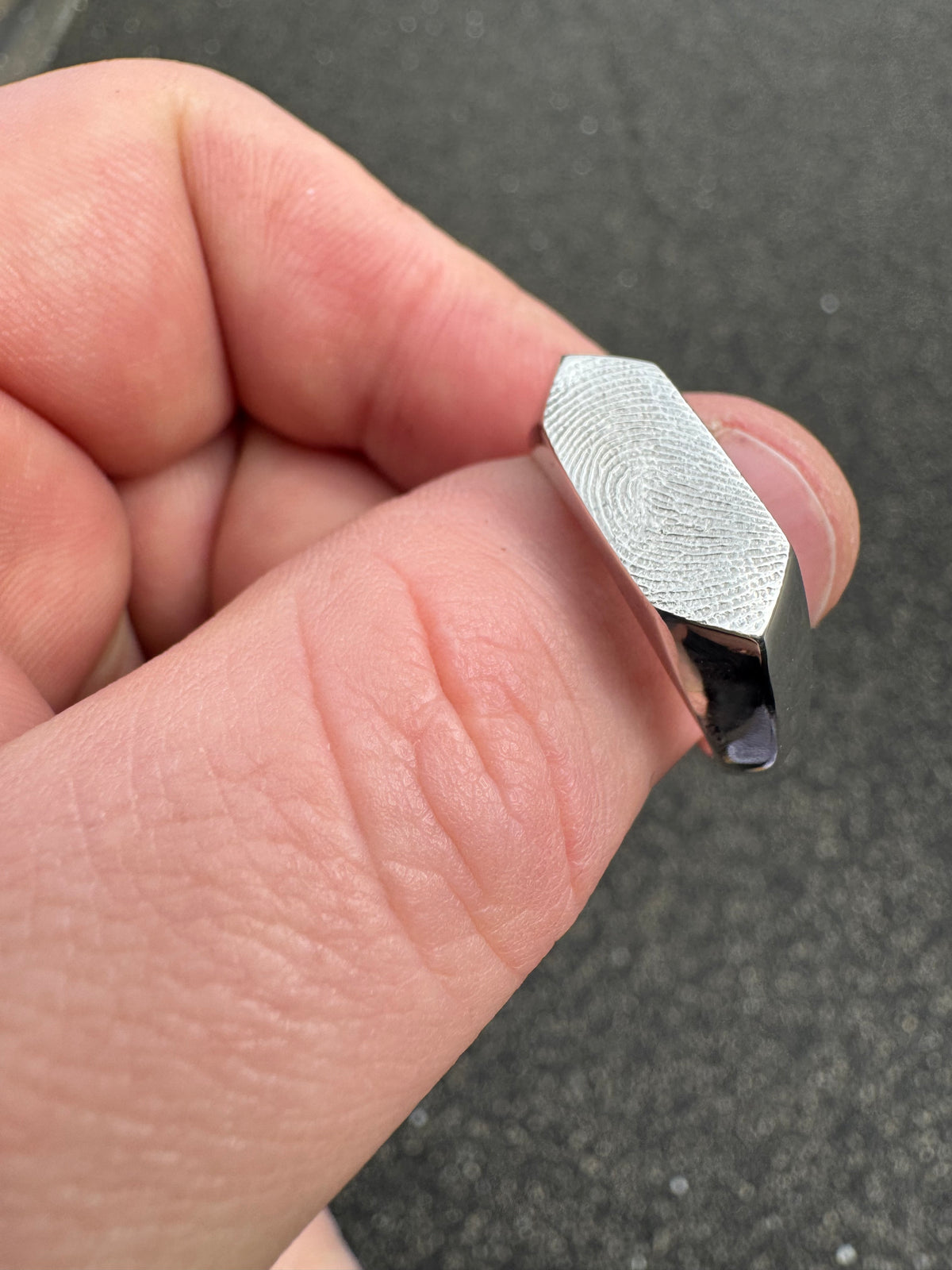 Geometric Fingerprint Signet Ring - Sterling Silver and 9ct Gold