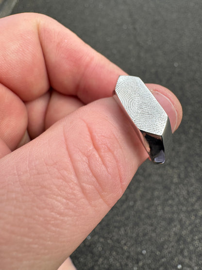Geometric Fingerprint Signet Ring - Sterling Silver and 9ct Gold