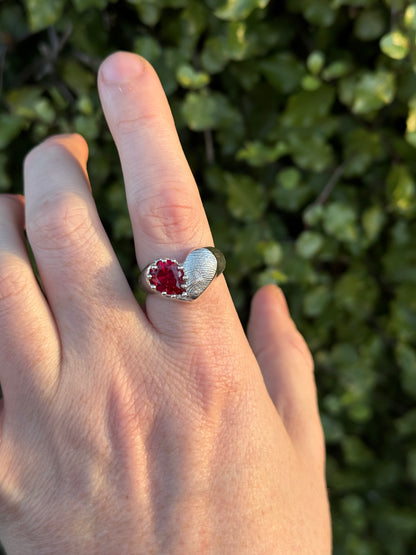 Heart Signet Fingerprint Ring with Pear Gemstone - Sterling Silver or 9ct Gold