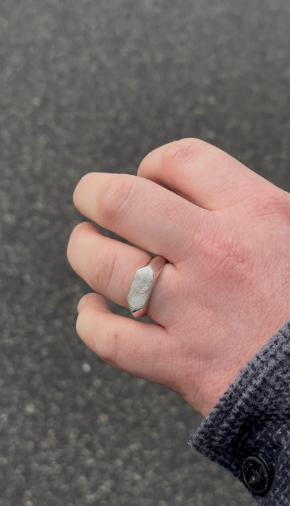 Geometric Fingerprint Signet Ring - Sterling Silver and 9ct Gold