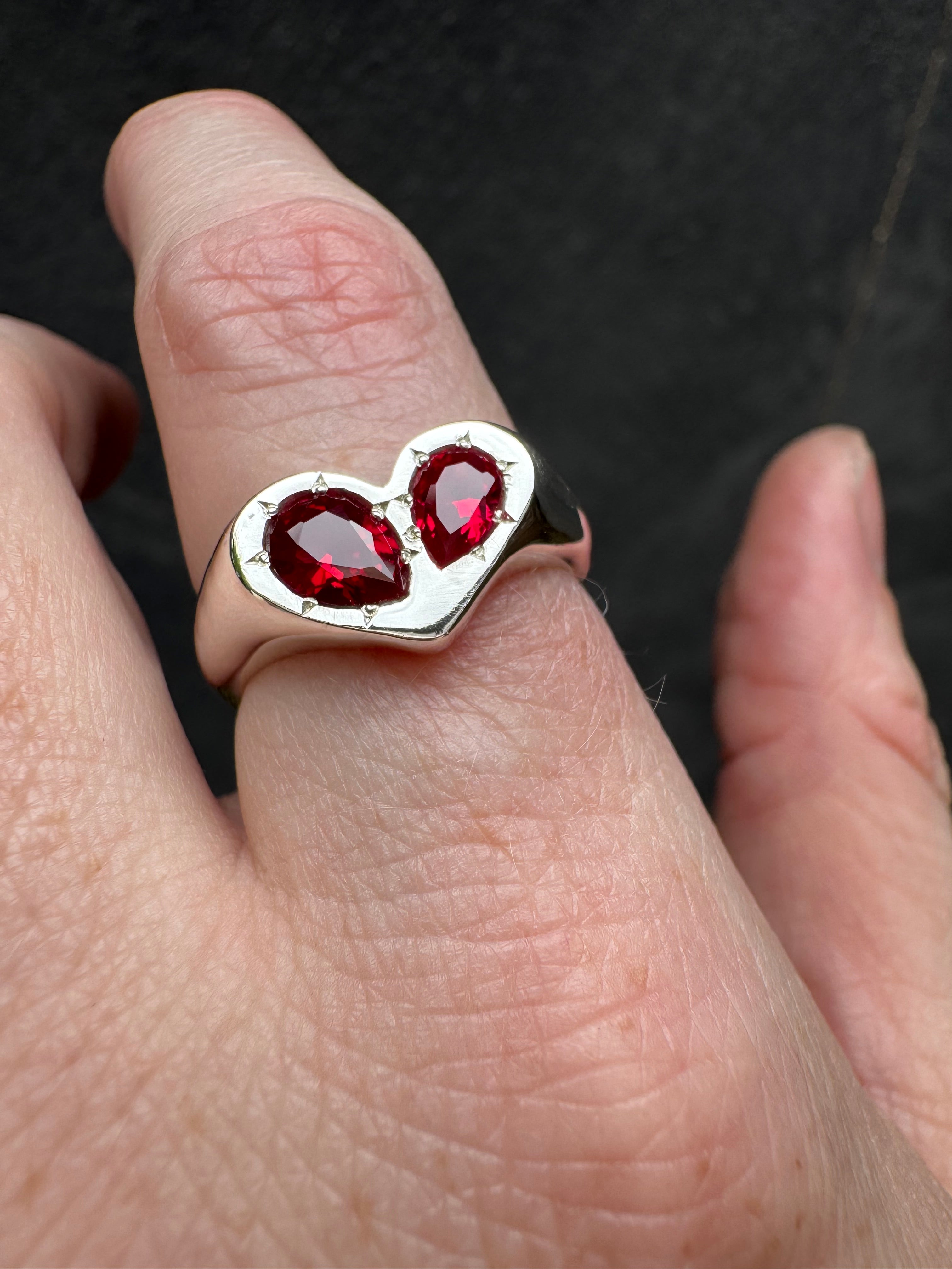 Silver Heart Pear Signet