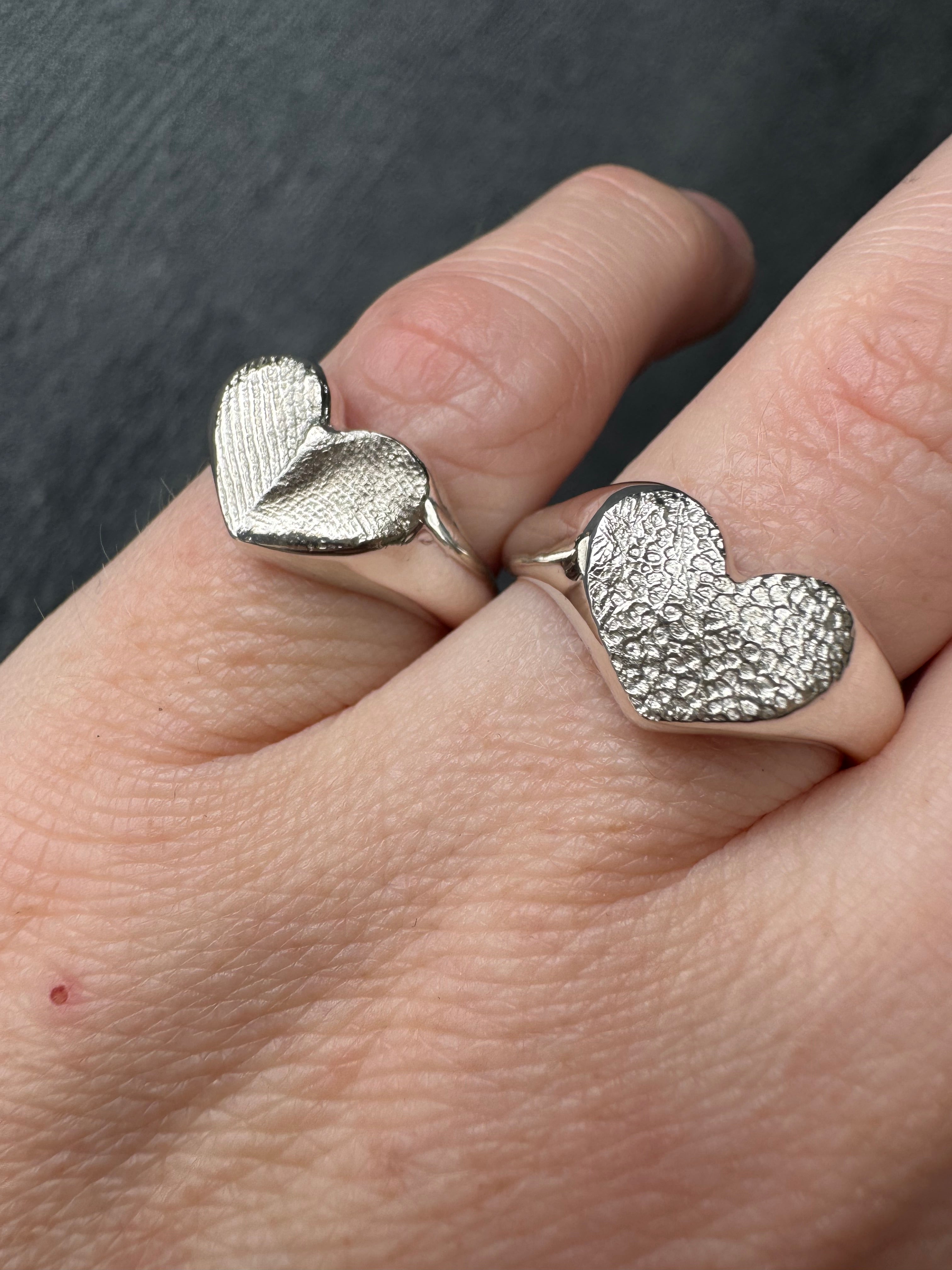 Heart Signet Fingerprint Ring - Sterling Silver or 9ct Gold