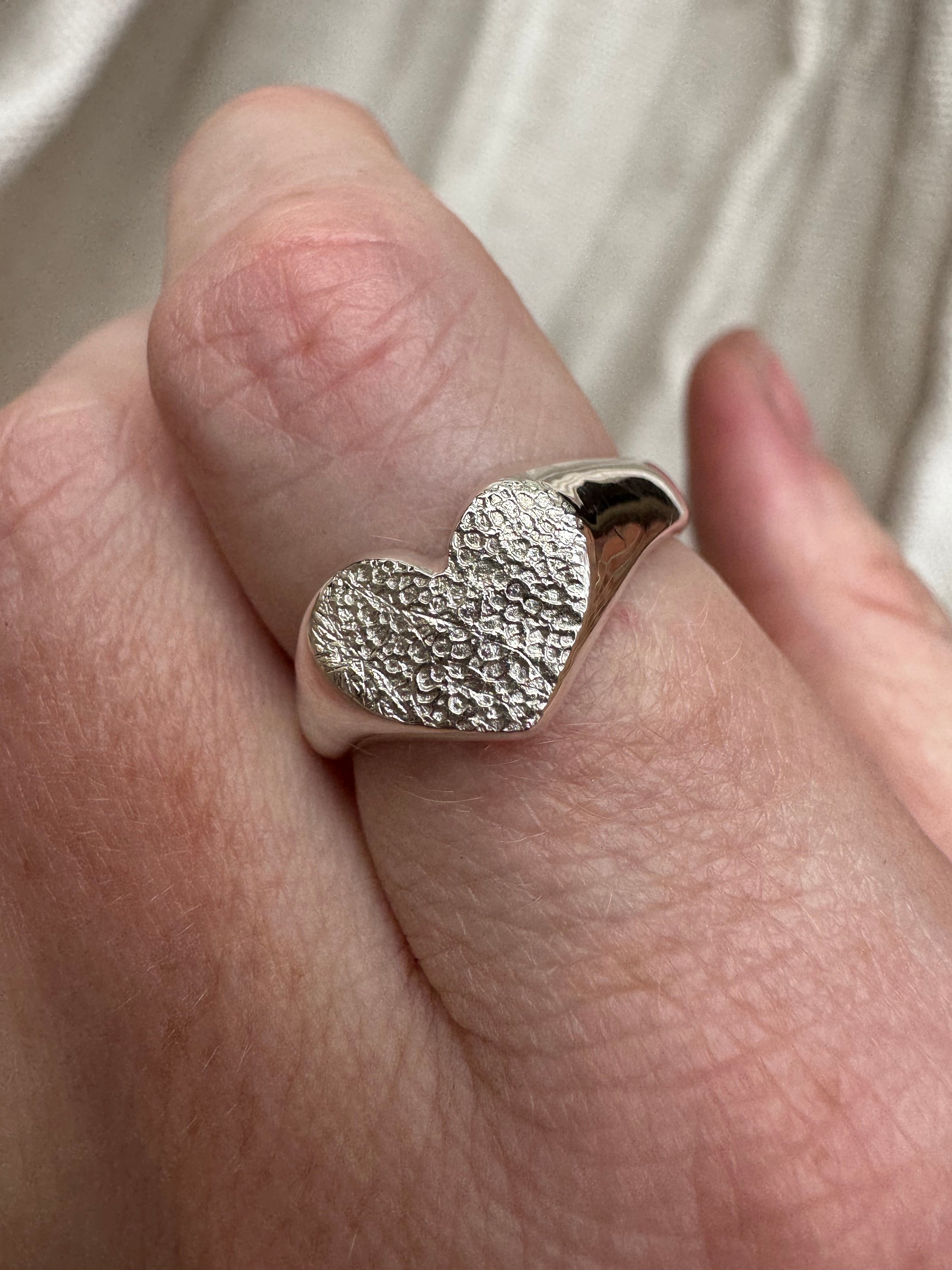 Heart Signet Fingerprint Ring - Sterling Silver or 9ct Gold