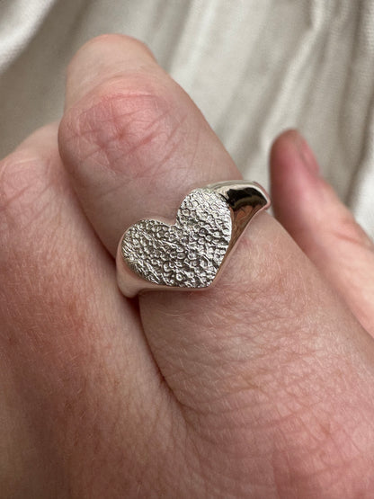 Heart Signet Fingerprint Ring - Sterling Silver or 9ct Gold