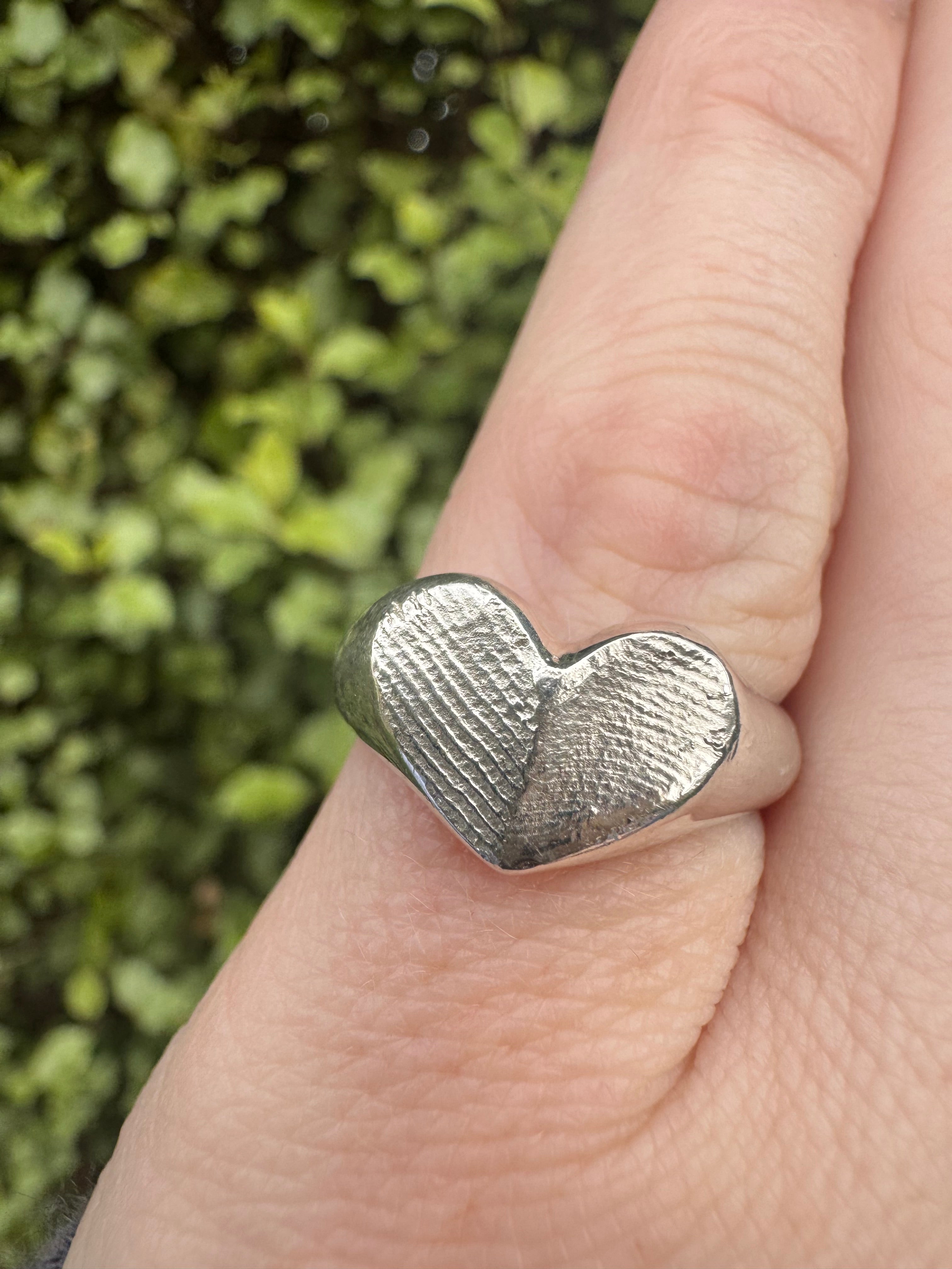 Heart Signet Fingerprint Ring - Sterling Silver or 9ct Gold