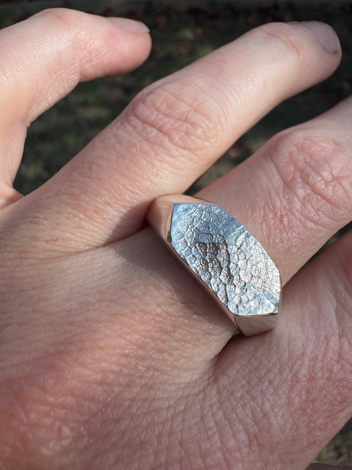 Geometric Fingerprint Signet Ring - Sterling Silver and 9ct Gold