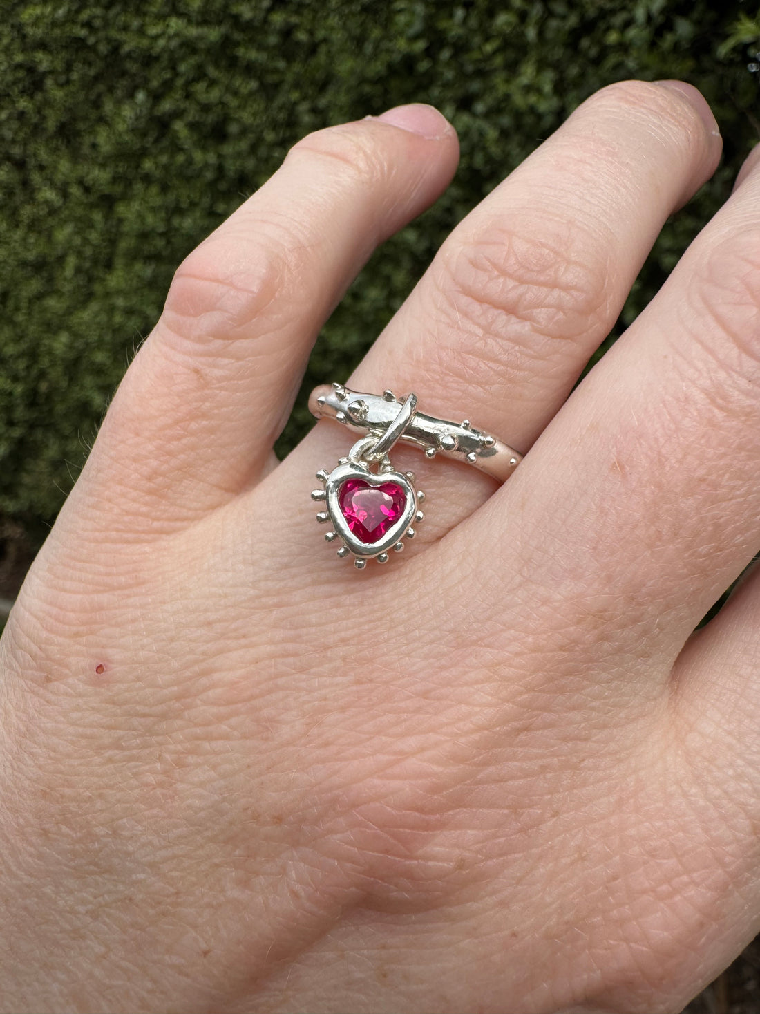 Silver Heart Dangling Ring