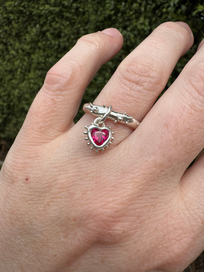 Silver Heart Dangling Ring