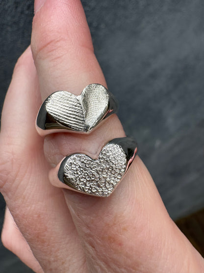 Heart Signet Fingerprint Ring - Sterling Silver or 9ct Gold