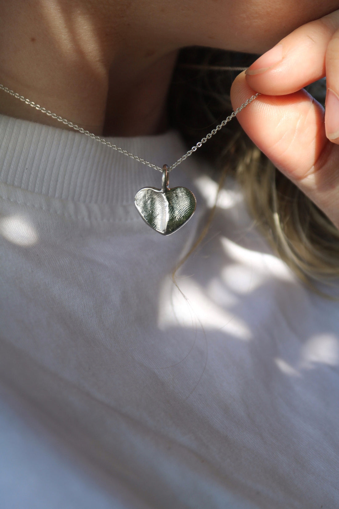 Fingerprint Heart Pendant in Sterling Silver