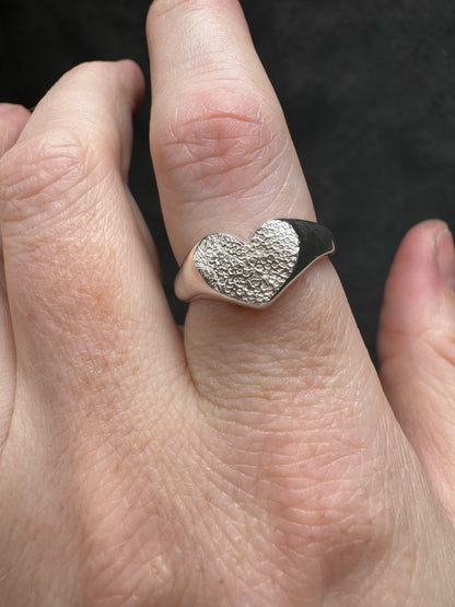 Heart Signet Fingerprint Ring - Sterling Silver or 9ct Gold