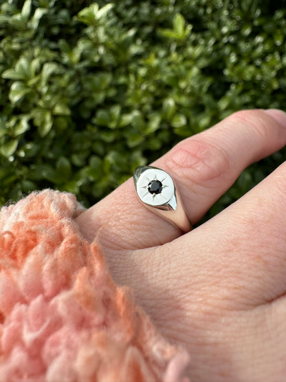 Birthstone Signet Ring Silver