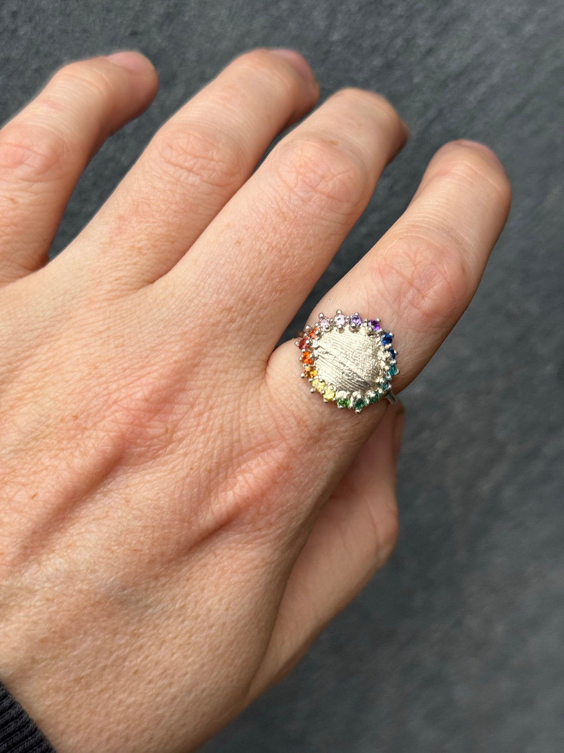 Rainbow Fingerprint Ring - Silver or 9ct Gold