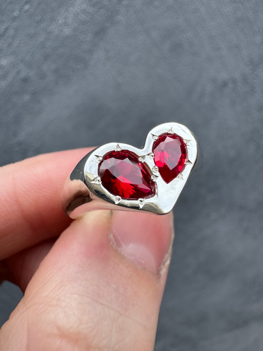 Silver Heart Pear Signet