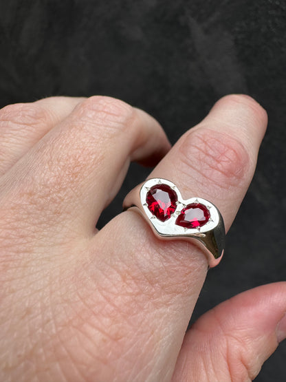 Silver Heart Pear Signet