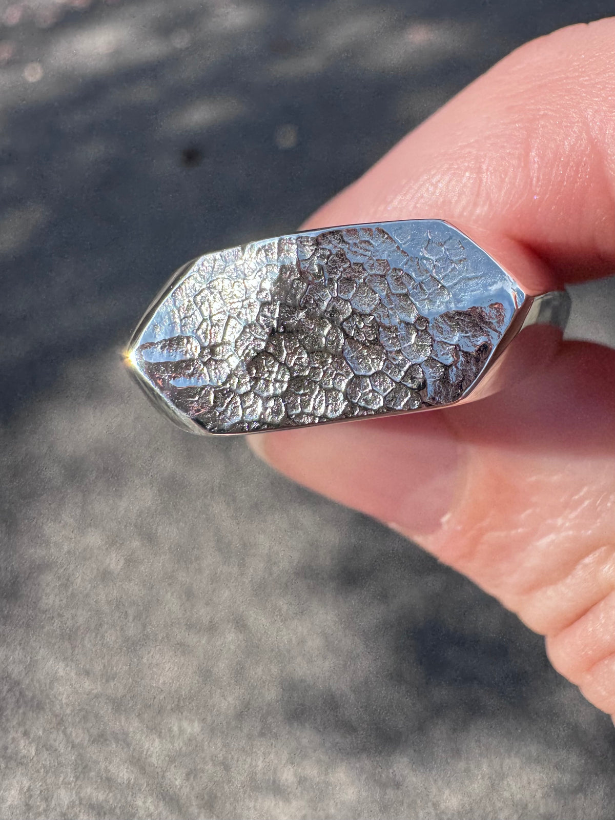 Geometric Fingerprint Signet Ring - Sterling Silver and 9ct Gold