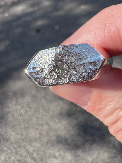 Geometric Fingerprint Signet Ring - Sterling Silver and 9ct Gold