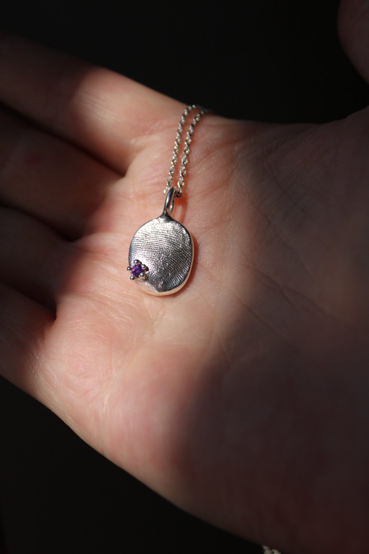 Gemstone + Fingerprint Pendant - Sterling Silver or 9ct Gold - Impression Kit + Necklace