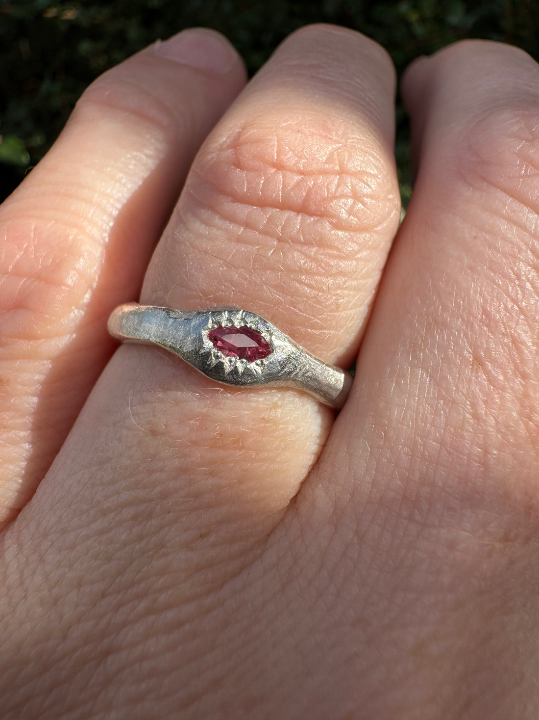 Silver Pink Marquise Sapphire Ring