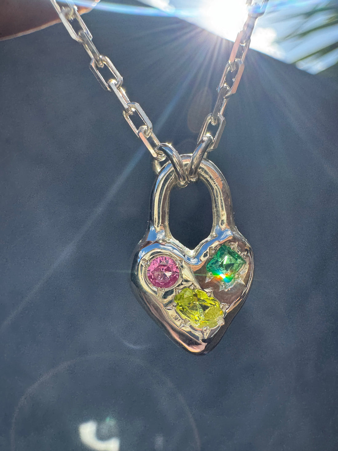 Silver Heart Padlock with 3 gems