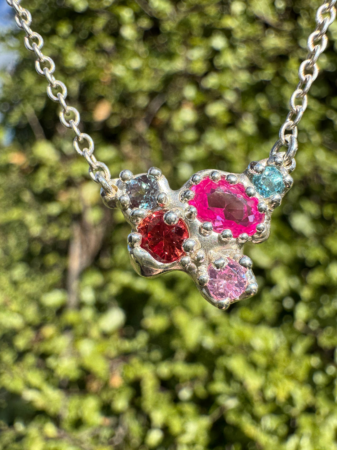 Silver Multi Stone Necklace