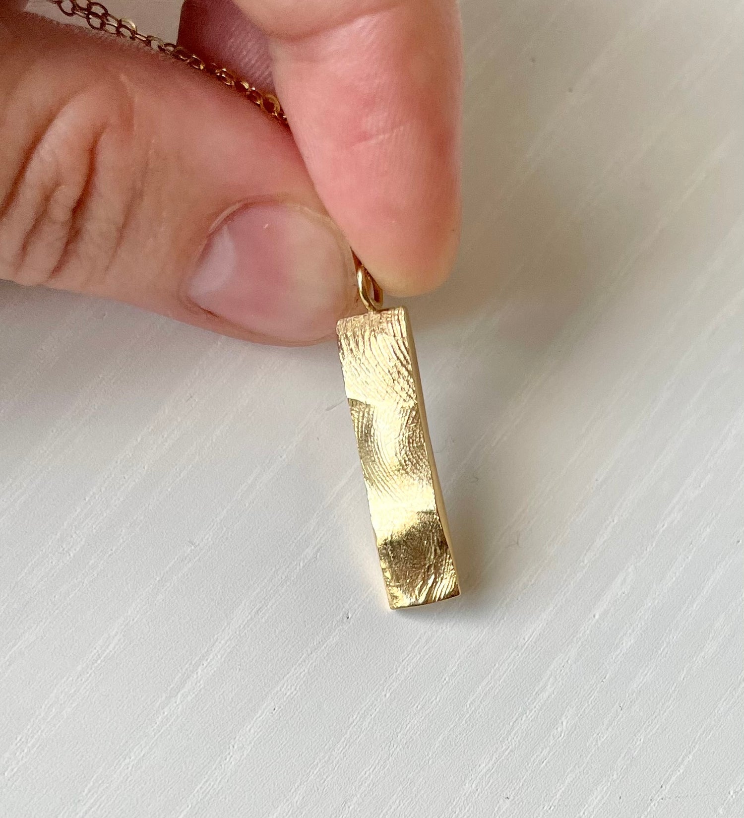 Family Bar Fingerprint Pendant - 9ct Gold - Fingerprint Impression Kit + Necklace