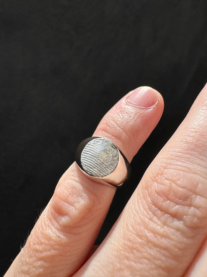 Signet Fingerprint Ring - Sterling Silver or 9ct Gold - Print Impression Kit + Ring