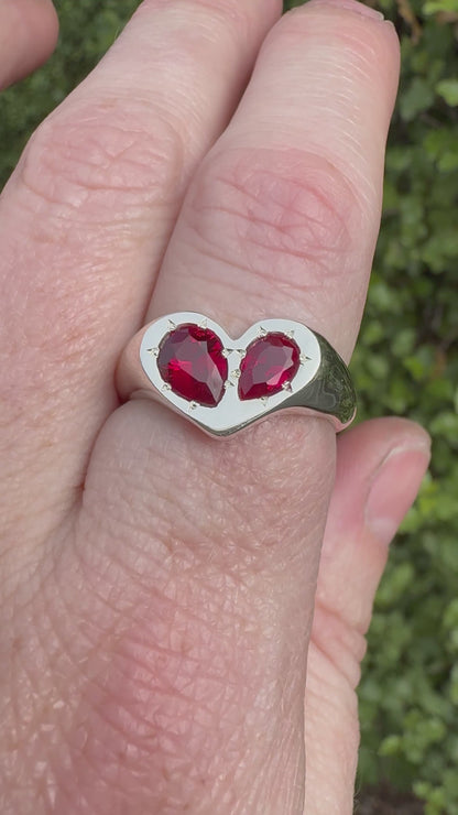Silver Heart Pear Signet