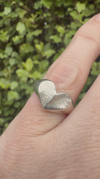 Heart Signet Fingerprint Ring - Sterling Silver or 9ct Gold