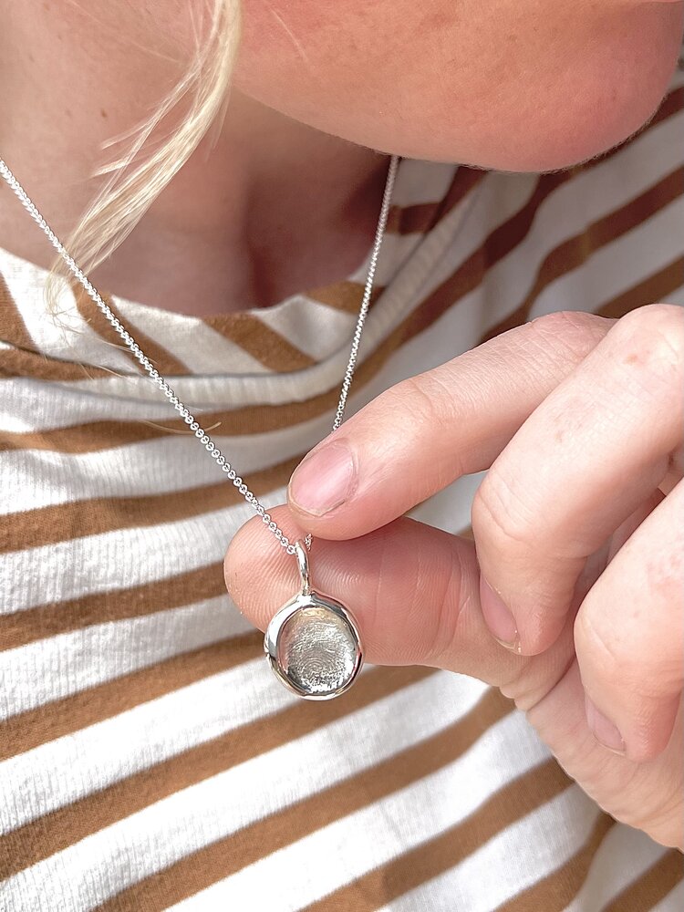 Mini Fingerprint Pendant - Sterling Silver - Fingerprint Impression Kit + Necklace