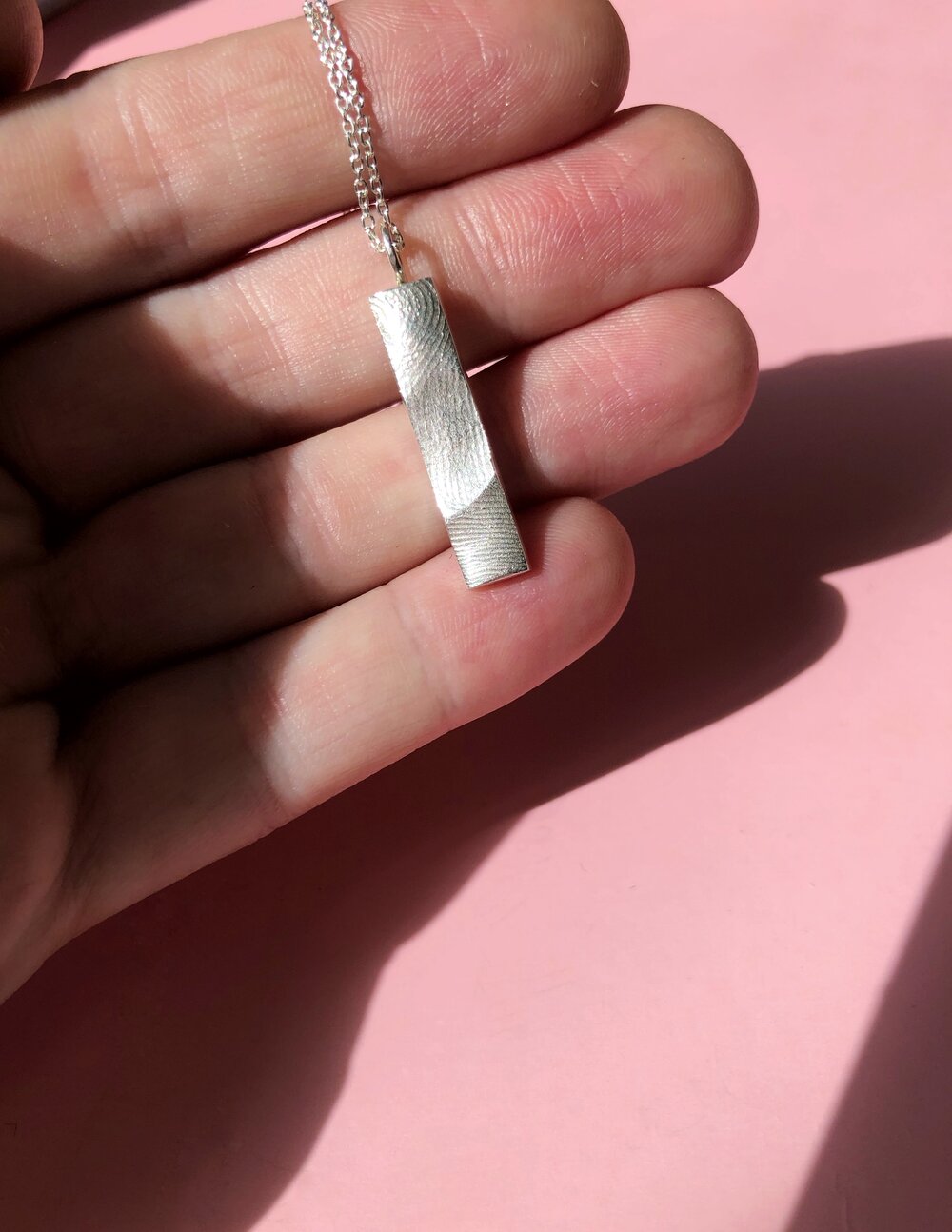 Family Bar Fingerprint Pendant - Sterling Silver - Fingerprint Impression Kit + Necklace
