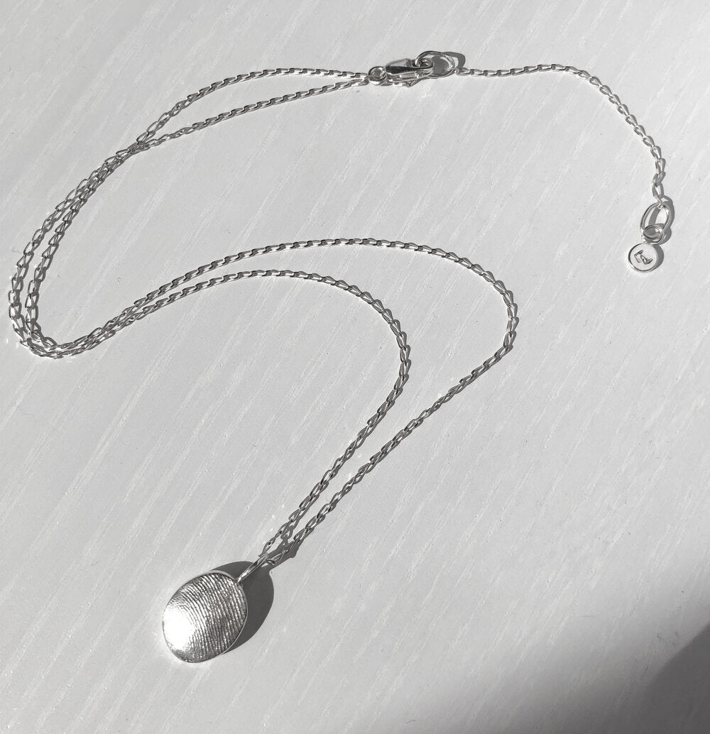 Oval or Circle Fingerprint Pendant - Sterling Silver - Fingerprint Impression Kit + Necklace