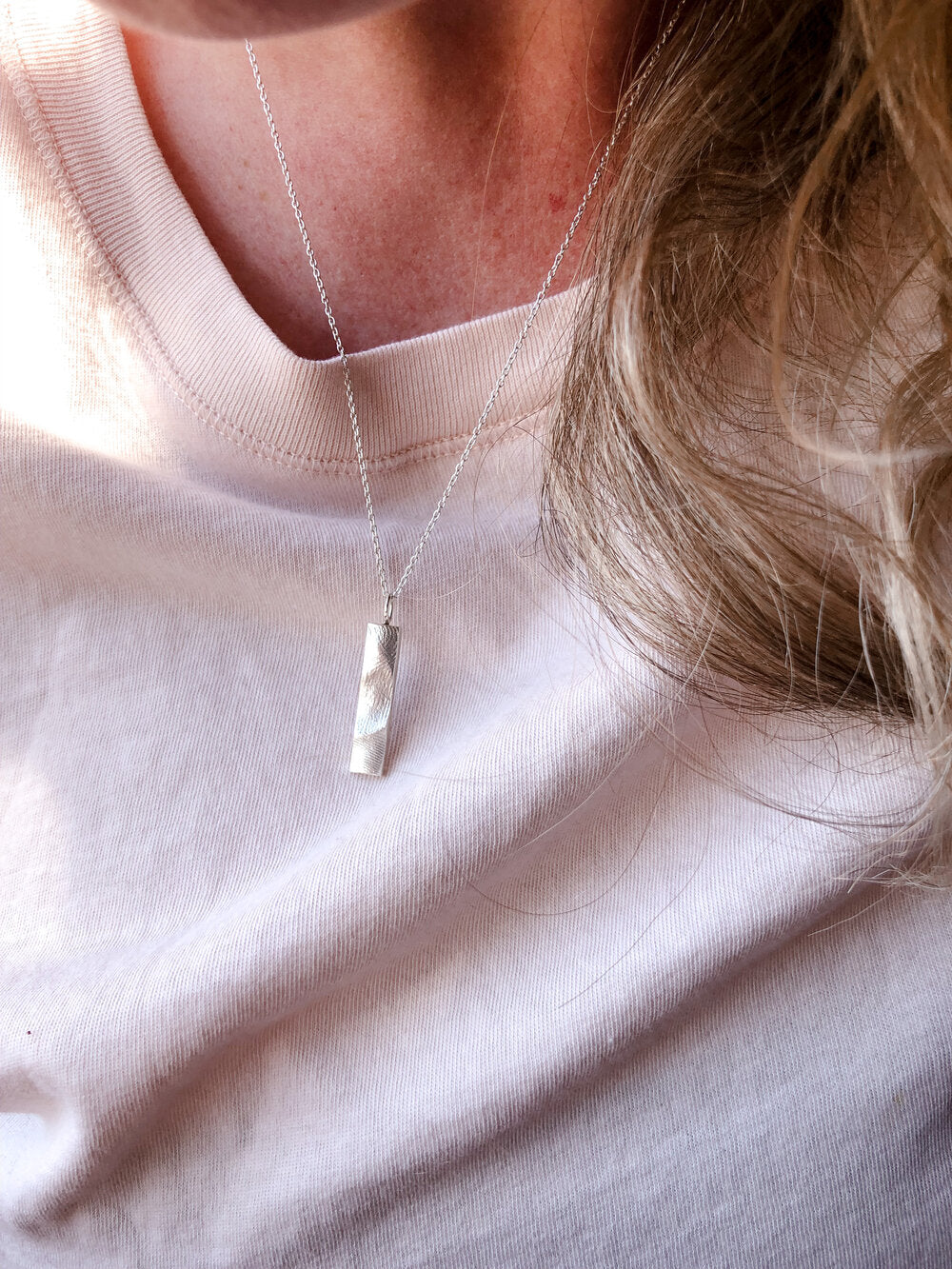 Family Bar Fingerprint Pendant - Sterling Silver - Fingerprint Impression Kit + Necklace