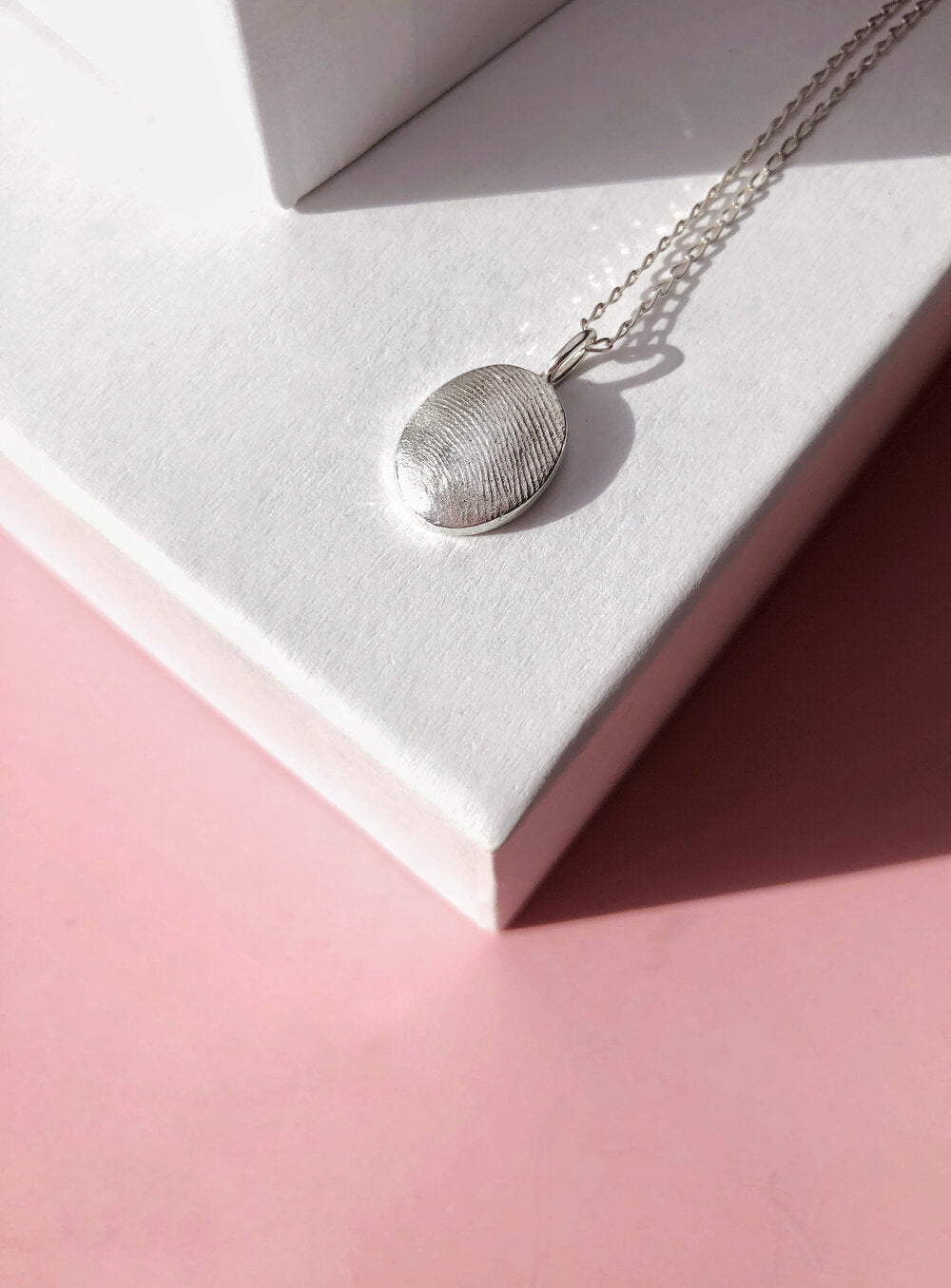 Oval or Circle Fingerprint Pendant - Sterling Silver - Fingerprint Impression Kit + Necklace